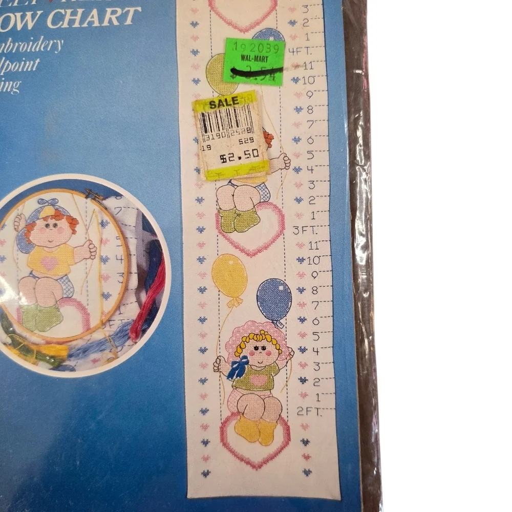 Vintage Vogart Sweethearts Grow Chart Embroidery Kit USA Baby Nursery